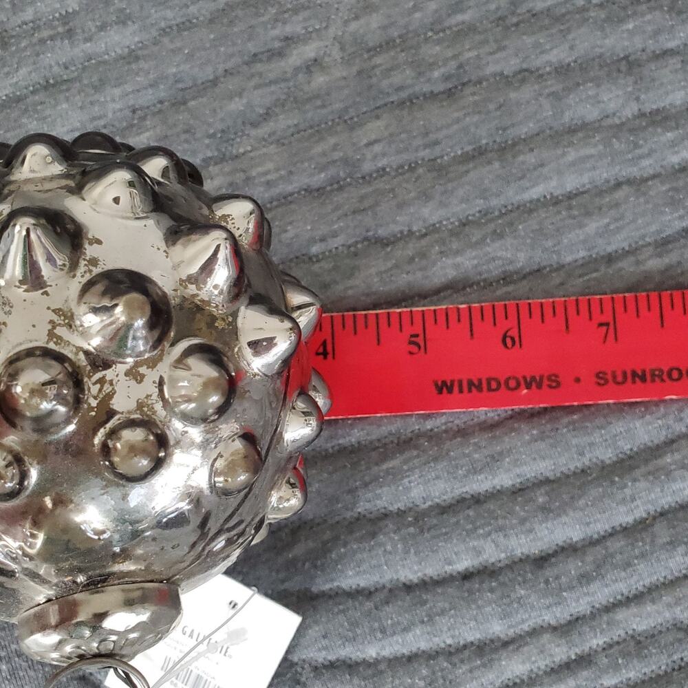 Retro Z Gallerie Christmas Ornament Hobnail Silver Antique Smoke 4" New Holiday - Picture 7 of 7